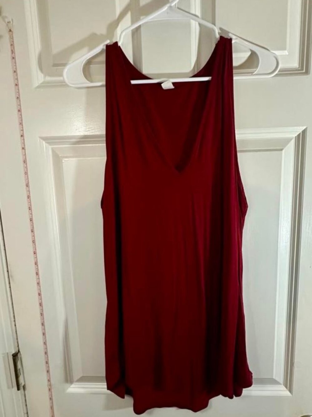 Red Wine Burgundy V Neck Racerback Sleeveless Tunic Tank Top Flowy Long XL